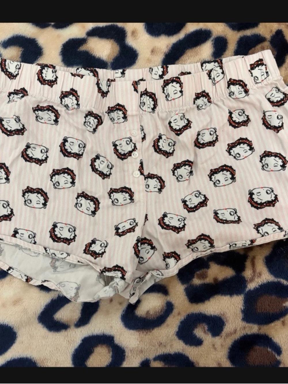 Betty Boop White and Pink Striped Lounge Shorts with Character Print